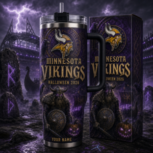 Custom Name Minnesota Vikings Spooky Halloween 2026 40oz Tumbler for Football Fans