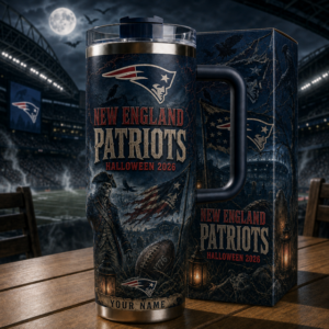 Custom Name New England Patriots Spooky Halloween 2026 40oz Tumbler for Football Fans