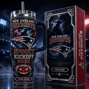 Custom Name New England Patriots Spooky Kickoff 2026 40oz Tumbler for Football Fans