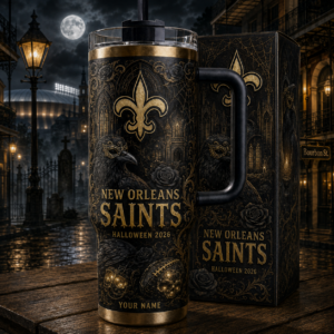 Custom Name New Orleans Saints Spooky Halloween 2026 40oz Tumbler for Football Fans
