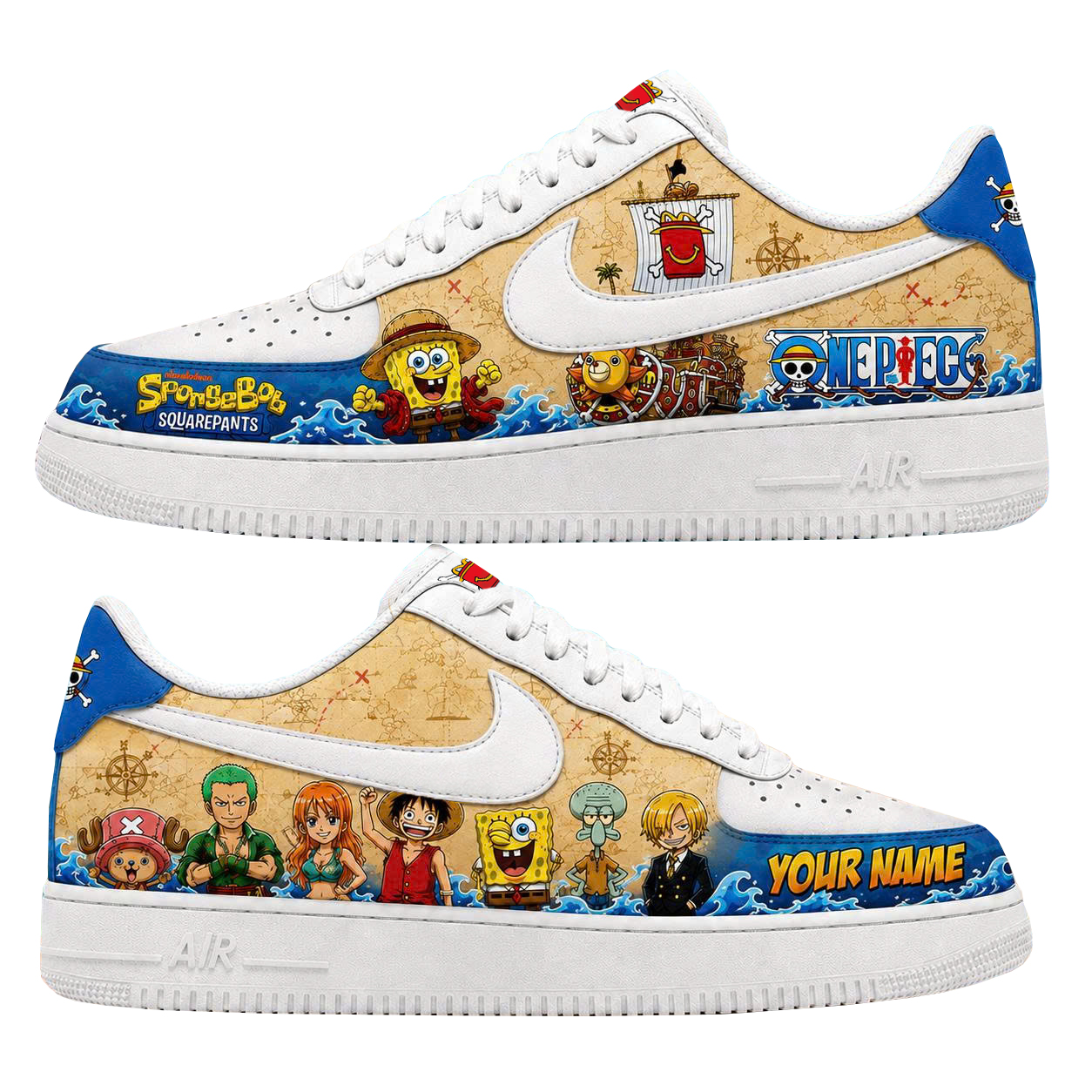 Custom Name One Piece and SpongeBob SquarePants x McDonald's Shoes Sneakers for Anime and Cartoon Fans 1 Custom Name One Piece and SpongeBob SquarePants x McDonald's Shoes Sneakers for Anime and Cartoon Fans