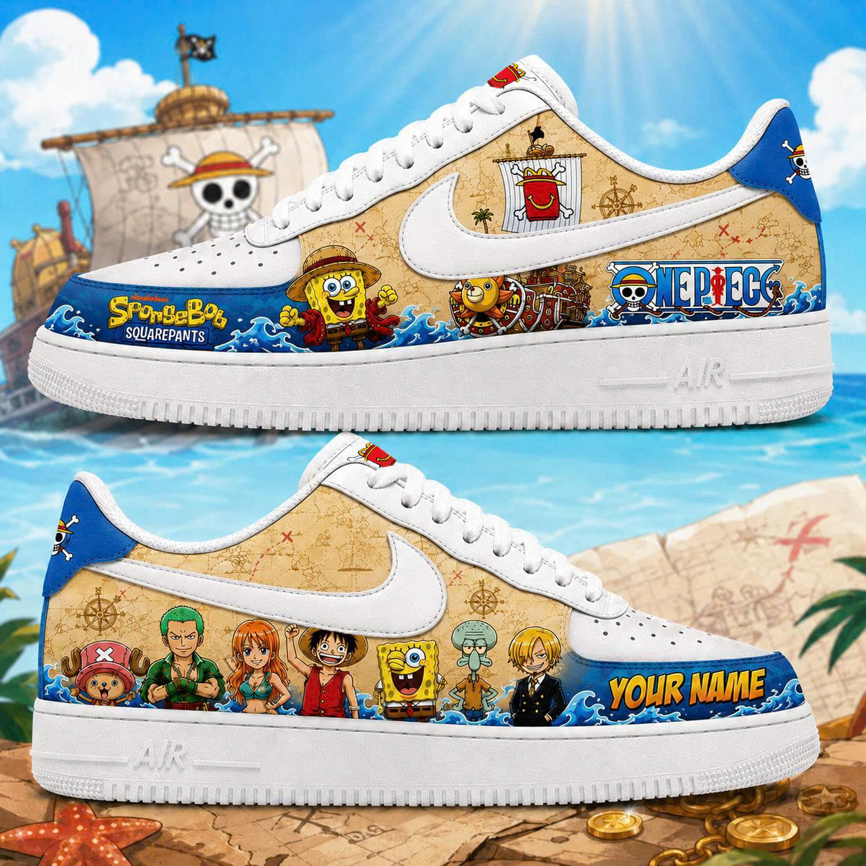 Custom Name One Piece and SpongeBob SquarePants x McDonald's Shoes Sneakers for Anime and Cartoon Fans 2 Custom Name One Piece and SpongeBob SquarePants x McDonald's Shoes Sneakers for Anime and Cartoon Fans - Image 2
