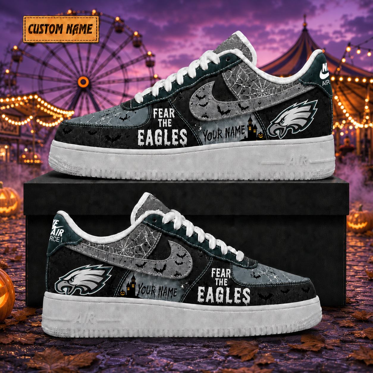 Custom Name Philadelphia Eagles Fear The Eagles Halloween Shoes Sneakers for Football Fans 2 Custom Name Philadelphia Eagles Fear The Eagles Halloween Shoes Sneakers for Football Fans - Image 2