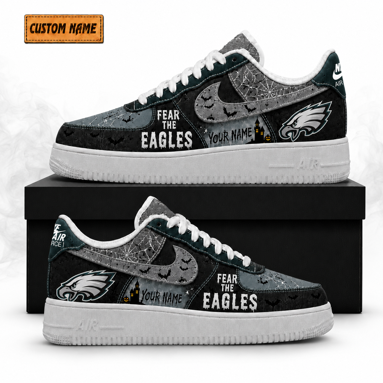 Custom Name Philadelphia Eagles Fear The Eagles Halloween Shoes Sneakers for Football Fans 3 Custom Name Philadelphia Eagles Fear The Eagles Halloween Shoes Sneakers for Football Fans - Image 3