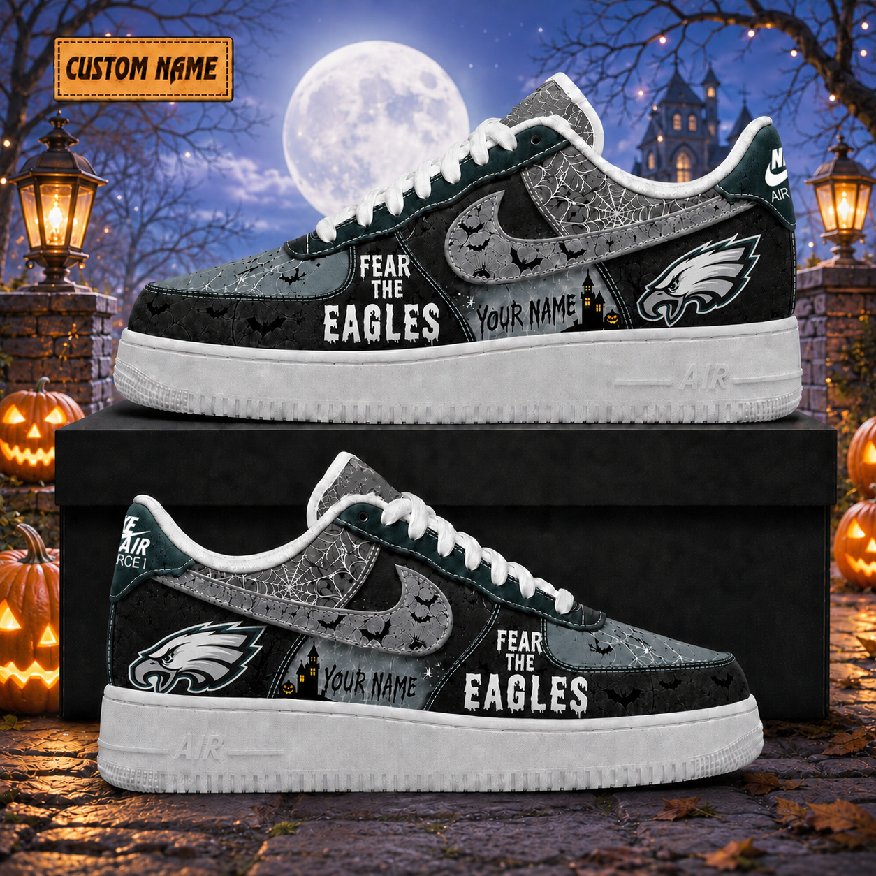 Custom Name Philadelphia Eagles Fear The Eagles Halloween Shoes Sneakers for Football Fans 1 Custom Name Philadelphia Eagles Fear The Eagles Halloween Shoes Sneakers for Football Fans