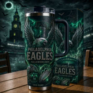 Custom Name Philadelphia Eagles Spooky Halloween 2026 40oz Tumbler for Football Fans