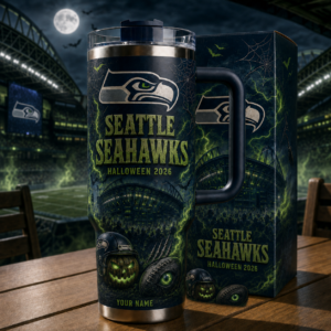 Custom Name Seattle Seahawks Spooky Halloween 2026 40oz Tumbler for Football Fans