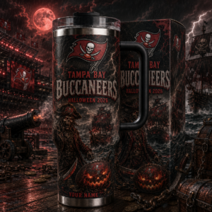 Custom Name Tampa Bay Buccaneers Spooky Halloween 2026 40oz Tumbler for Football Fans