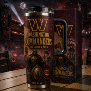 Custom Name Washington Commanders Spooky Halloween 2026 40oz Tumbler for Football Fans