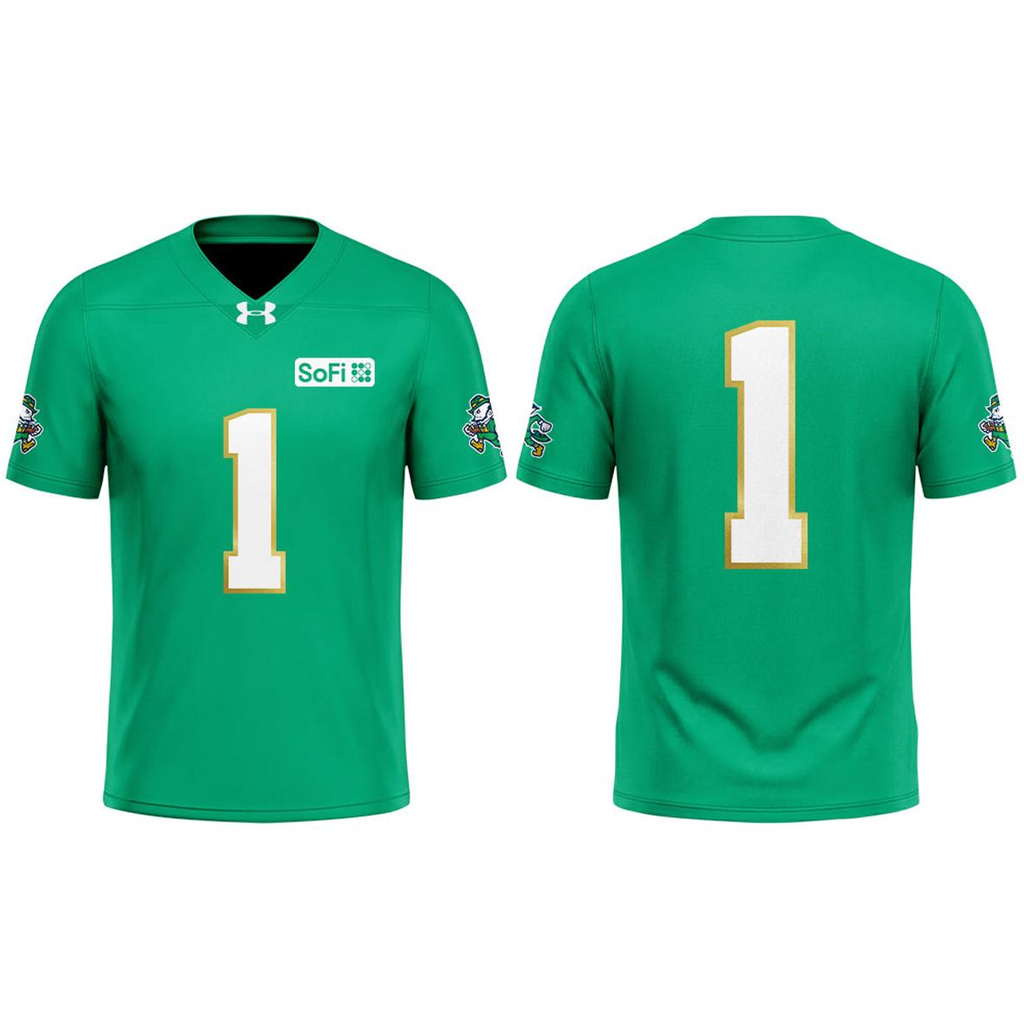Custom Number Notre Dame Fighting Irish 2026 Kelly Green Football Jersey for College Football Fans 1 Custom Number Notre Dame Fighting Irish 2026 Kelly Green Football Jersey for College Football Fans