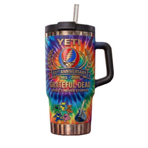 Grateful Dead Tie-Dye 61st Anniversary Music Never Stopped Tumbler for Grateful Dead Fans