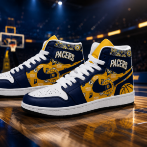 Indiana Pacers Gold Navy Basketball Pride AJ1 High Top Shoes for Basketball Fans