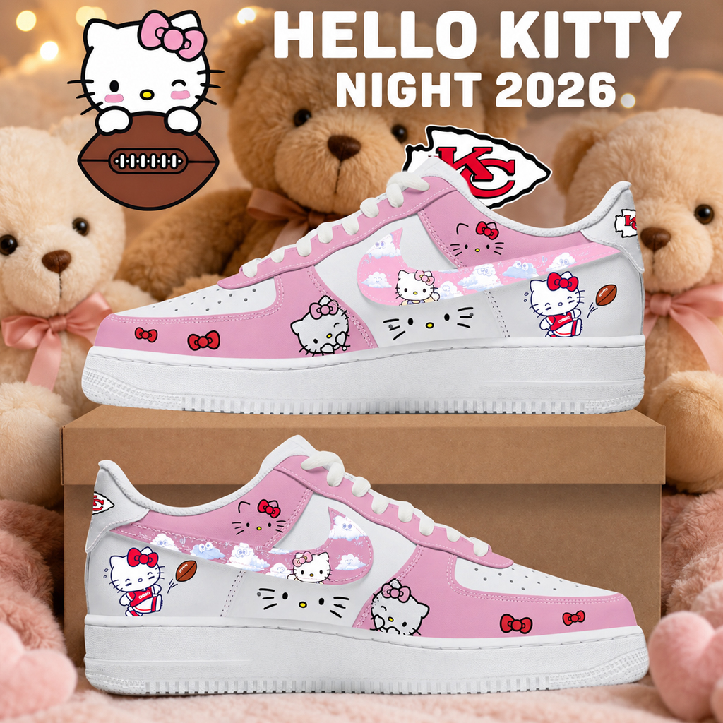 Kansas City Chiefs x Hello Kitty Night 2026 Pink Shoes Sneakers for Football Fans 2 Kansas City Chiefs x Hello Kitty Night 2026 Pink Shoes Sneakers for Football Fans - Image 2