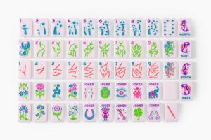 Shell Pink Lucky Charm American Mahjong Set - 160 Acrylic Tiles, Mat, Storage Bag & Accessories