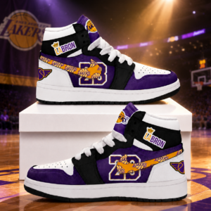 LeBron James Los Angeles Lakers 23 Purple White AJ1 High Top Shoes for Basketball Fans