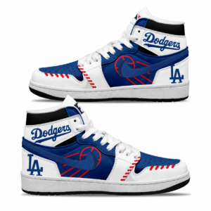 Los Angeles Dodgers Blue White Baseball Stitch AJ1 High Top Shoes for Baseball Fans
