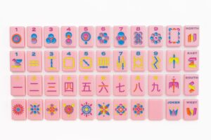 Petal Pink Minimal Mid-Century American Mahjong Set - 160 Acrylic Tiles, Mat, Storage Bag & Accessories