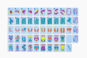 Sky Blue Mountain Landscape American Mahjong Set - 160 Acrylic Tiles, Mat, Storage Bag & Accessories