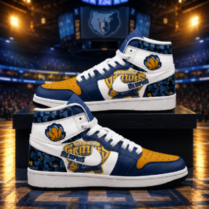 Memphis Grizzlies Navy Gold Basketball Pride AJ1 High Top Shoes for Basketball Fans