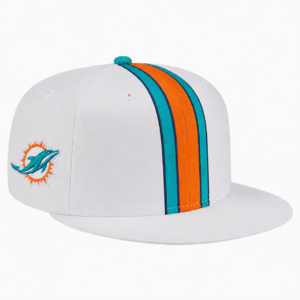 Miami Dolphins White Aqua Orange Team Stripe Embroidered Logo Snapback Cap for Football Fans