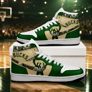 Milwaukee Bucks Green Cream 2026 AJ1 High Top Shoes for Basketball Fans