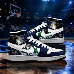 Minnesota Timberwolves Navy White Wolf Pride AJ1 High Top Shoes for Basketball Fans