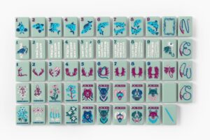 Sage Green Mountain Landscape American Mahjong Set - 160 Acrylic Tiles, Mat, Storage Bag & Accessories