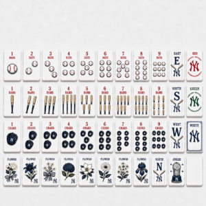 New York Yankees Baseball American Mahjong Set - 160 Acrylic Tiles, Mat, Storage Bag & Accessories