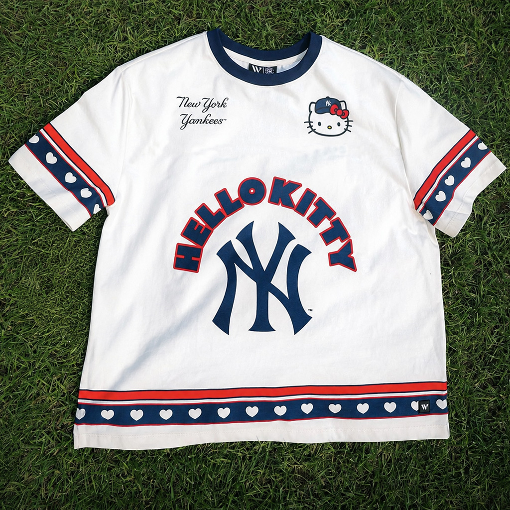 New York Yankees x Hello Kitty Heart Graphic Shirt for Baseball and Hello Kitty Fans 1 New York Yankees x Hello Kitty Heart Graphic Shirt for Baseball and Hello Kitty Fans