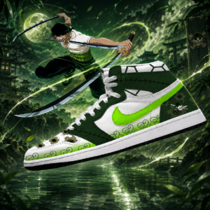 One Piece Roronoa Zoro Green White AJ1 High Top Shoes for Anime Fans