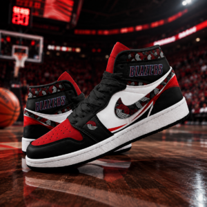 Portland Trail Blazers Red Black Team Pride AJ1 High Top Shoes for Basketball Fans