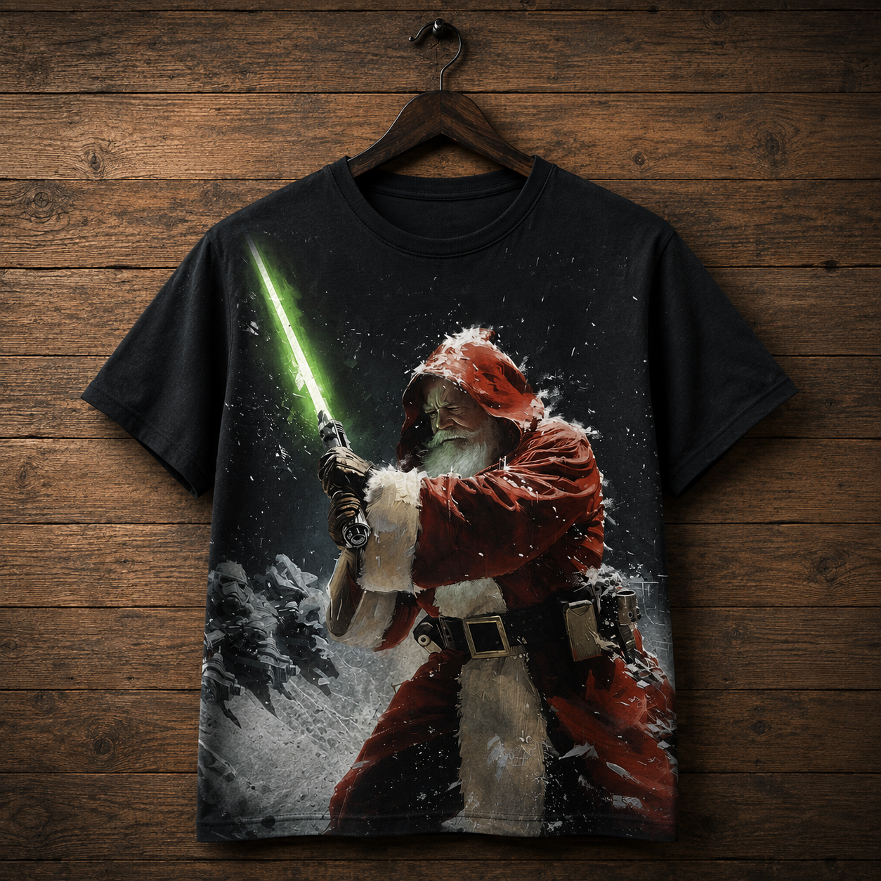 Unisex Santa Wars Christmas Lightsaber Graphic Shirt for Sci-Fi Fans Black 1 Unisex Santa Wars Christmas Lightsaber Graphic Shirt for Sci-Fi Fans Black