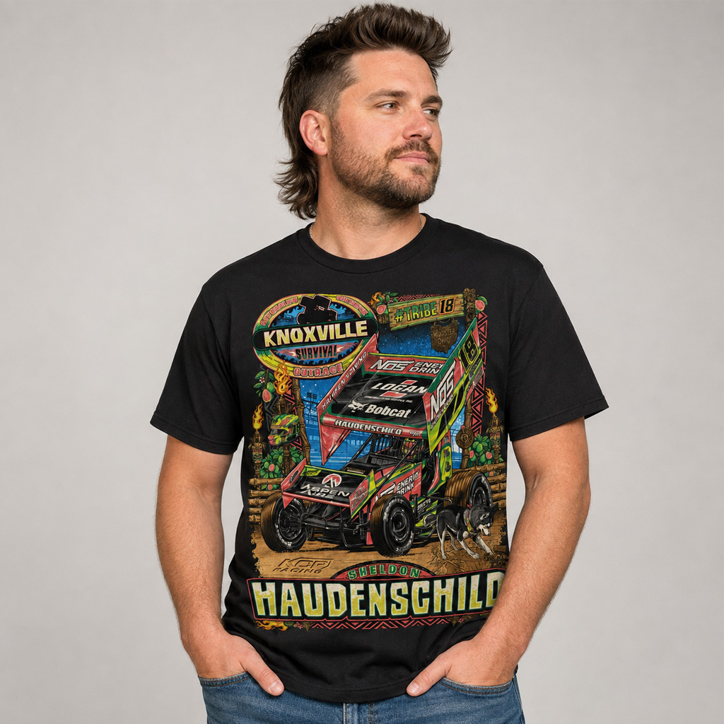 Sheldon Haudenschild Knoxville Survival Outrace #Tribe18 Graphic Shirt for Sprint Car Racing Fans 2 Sheldon Haudenschild Knoxville Survival Outrace #Tribe18 Graphic Shirt for Sprint Car Racing Fans - Image 2