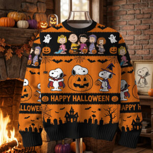 Snoopy Peanuts Happy Halloween Pumpkin Witch Knit Ugly Sweater