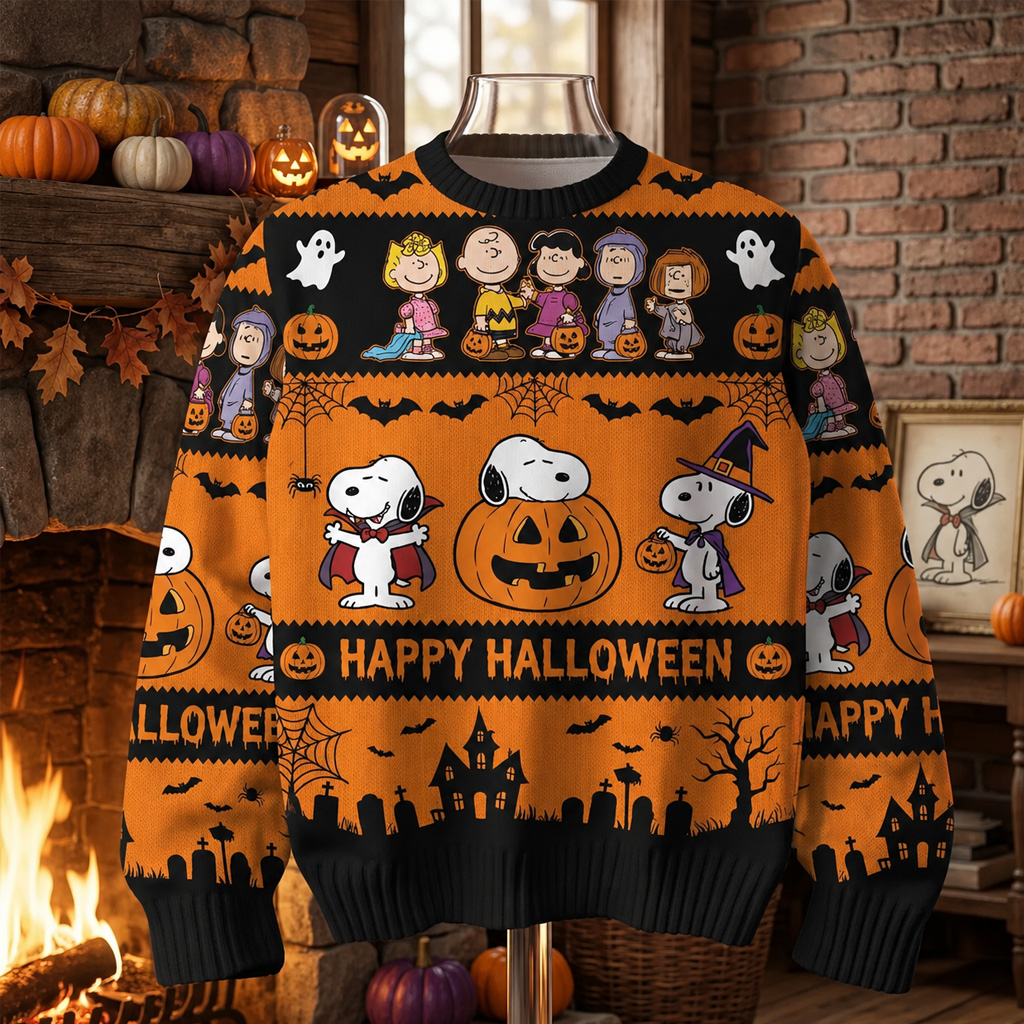 Snoopy Peanuts Happy Halloween Pumpkin Witch Knit Ugly Sweater 1 Snoopy Peanuts Happy Halloween Pumpkin Witch Knit Ugly Sweater