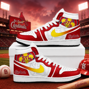 St. Louis Cardinals Red Yellow AJ1 High Top Shoes for Baseball Fans