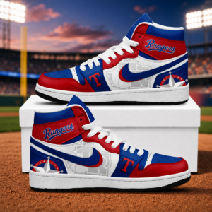 Texas Rangers Red Blue White AJ1 High Top Shoes for Baseball Fans