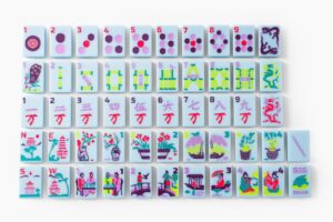 Cornflower Blue Classic Art Inspired American Mahjong Set - 160 Acrylic Tiles, Mat, Storage Bag & Accessories