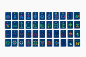 Admiral Blue Minimal Mid-Century American Mahjong Set - 160 Acrylic Tiles, Mat, Storage Bag & Accessories