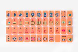 Bright Orange Minimal Mid-Century American Mahjong Set - 160 Acrylic Tiles, Mat, Storage Bag & Accessories