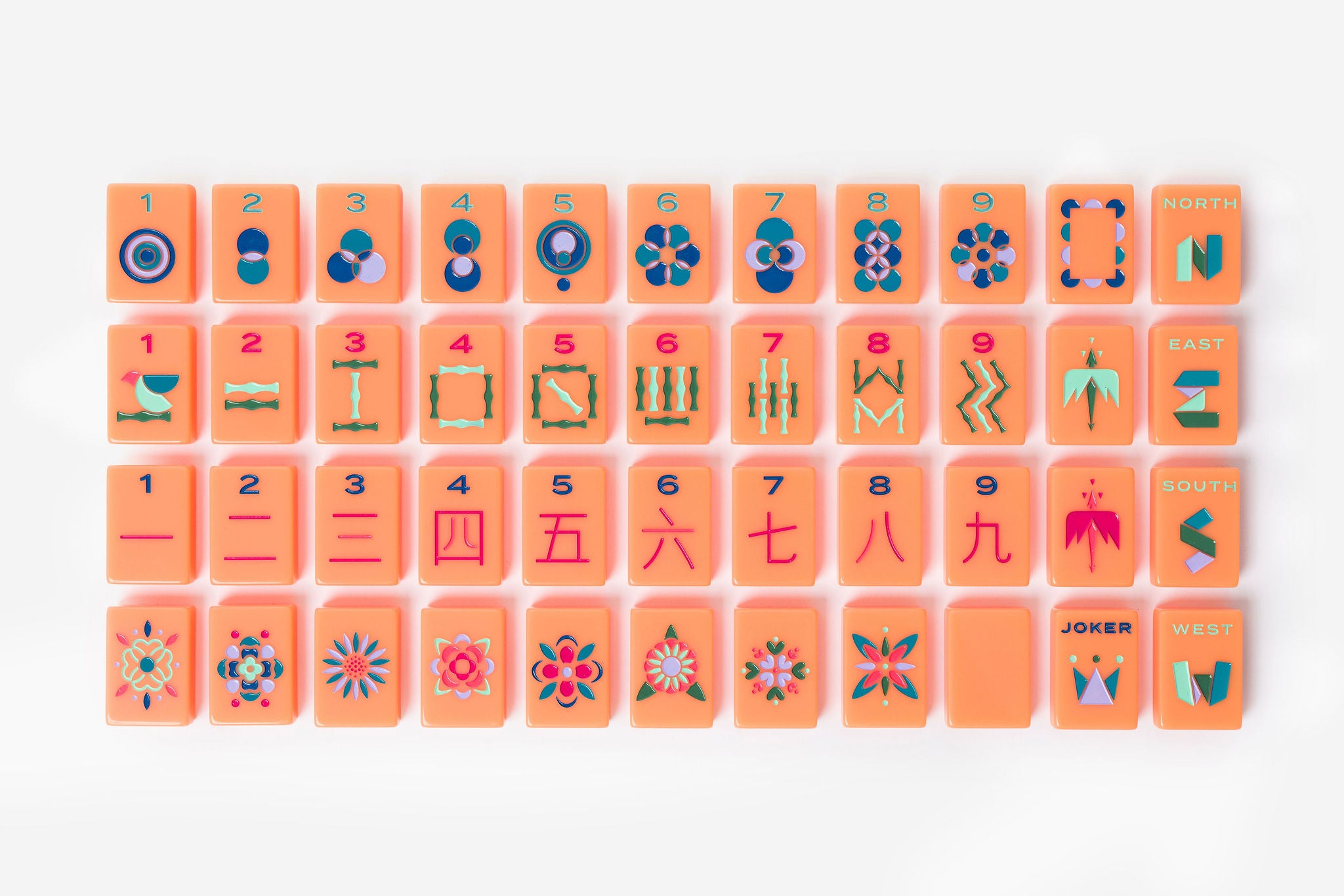 Bright Orange Minimal Mid-Century American Mahjong Set - 160 Acrylic Tiles, Mat, Storage Bag & Accessories 1 Bright Orange Minimal Mid-Century American Mahjong Set - 160 Acrylic Tiles, Mat, Storage Bag & Accessories