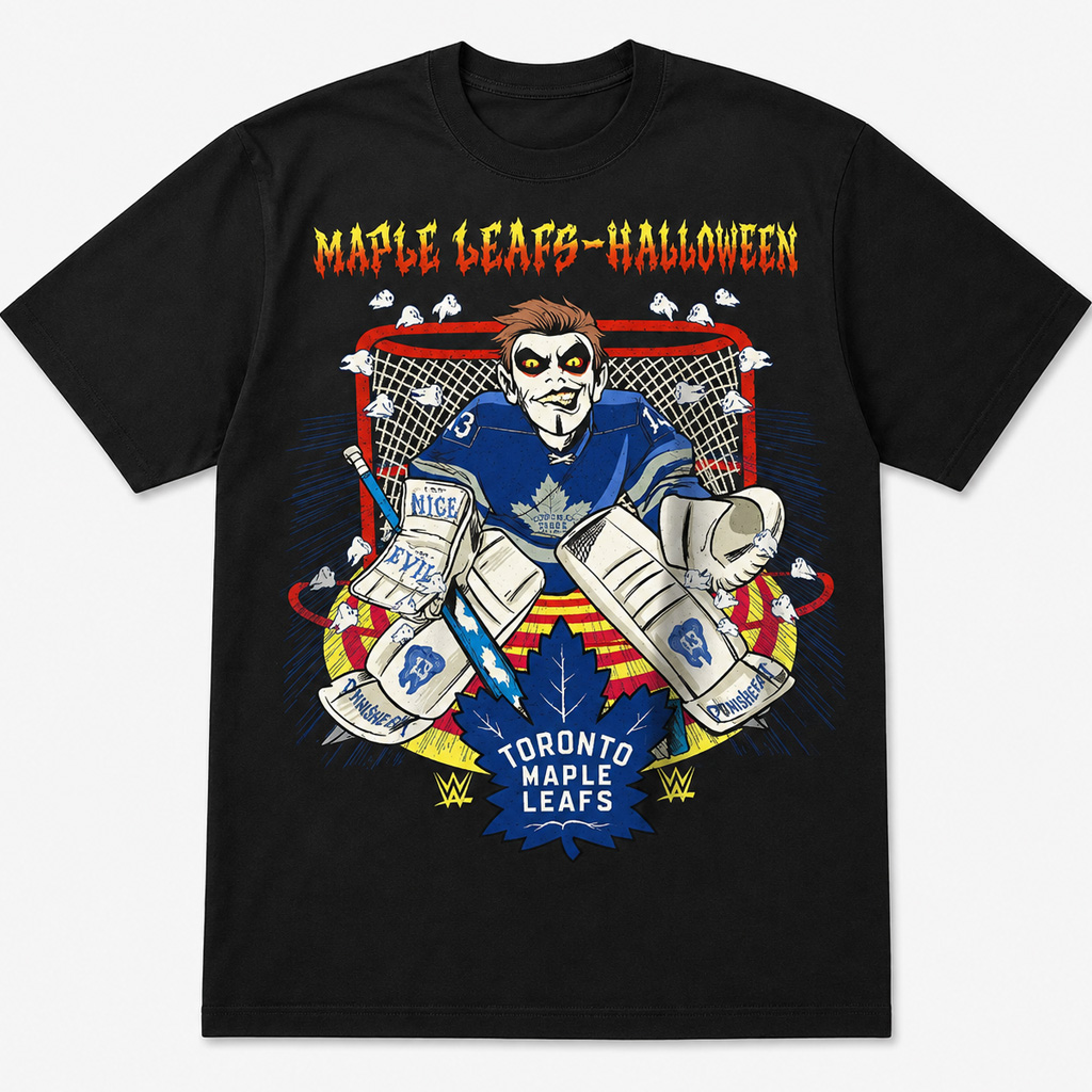 Toronto Maple Leafs x Danhausen Halloween Horror Goalie Graphic Shirt for Hockey and Wrestling Fans 1 Toronto Maple Leafs x Danhausen Halloween Horror Goalie Graphic Shirt for Hockey and Wrestling Fans