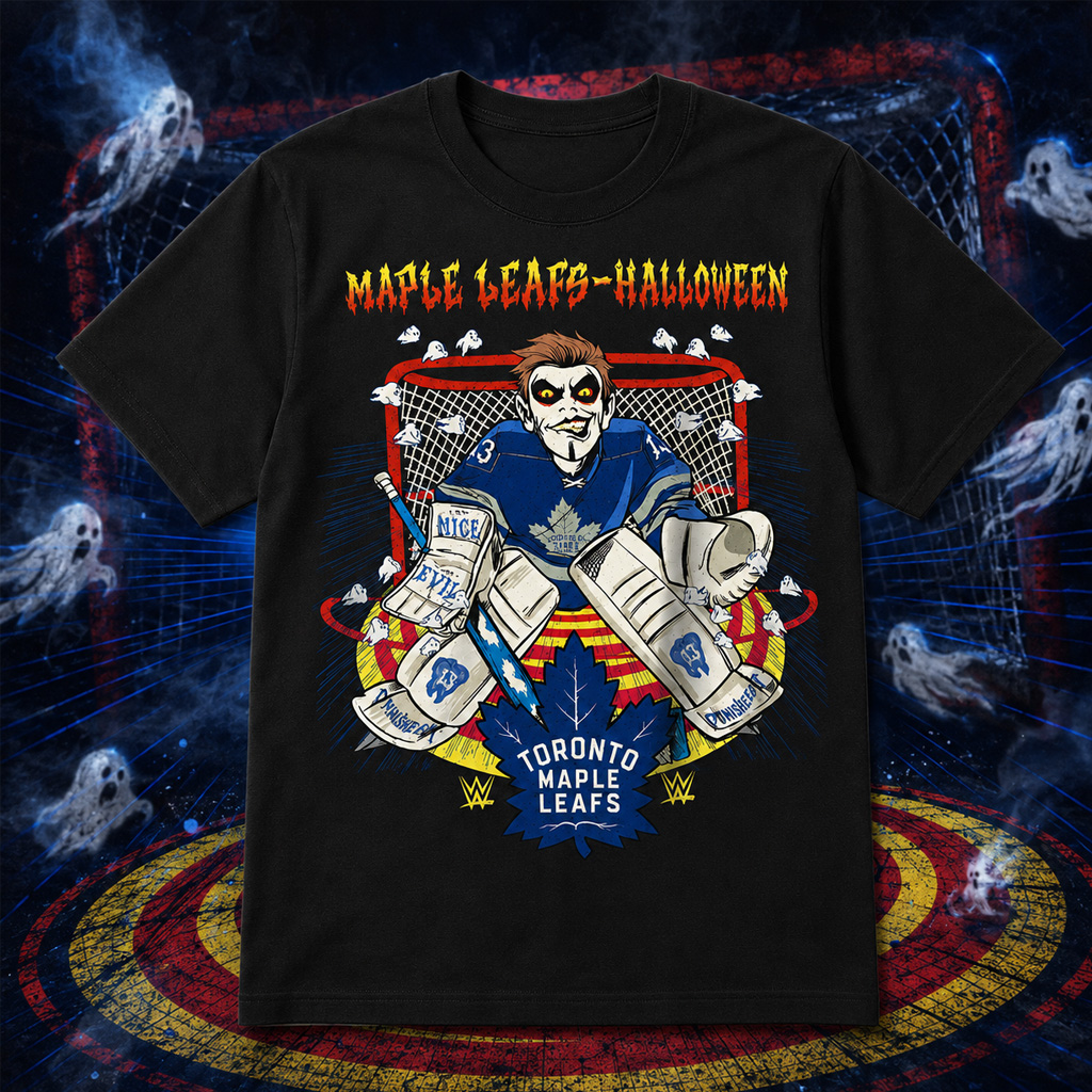 Toronto Maple Leafs x Danhausen Halloween Horror Goalie Graphic Shirt for Hockey and Wrestling Fans 2 Toronto Maple Leafs x Danhausen Halloween Horror Goalie Graphic Shirt for Hockey and Wrestling Fans - Image 2