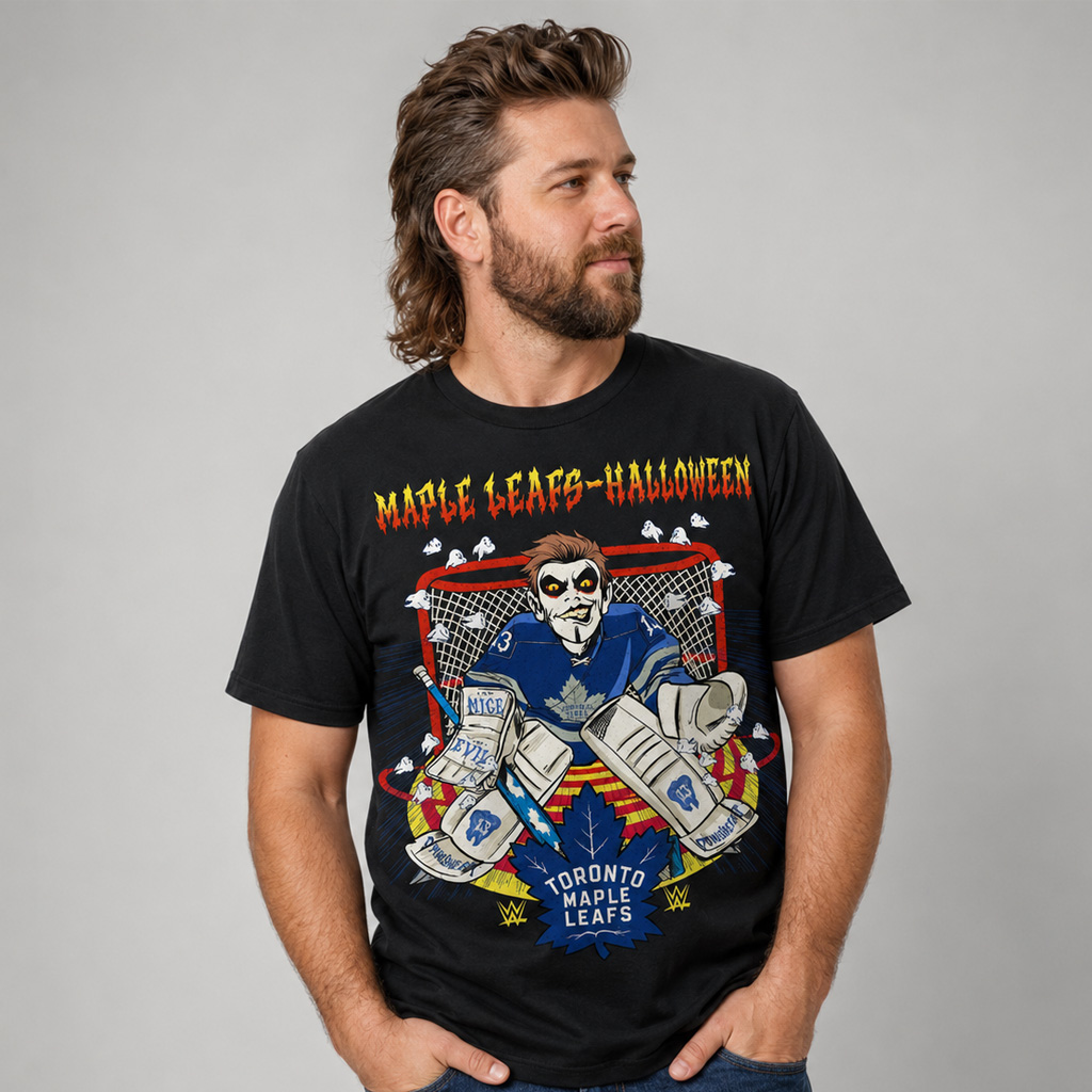 Toronto Maple Leafs x Danhausen Halloween Horror Goalie Graphic Shirt for Hockey and Wrestling Fans 3 Toronto Maple Leafs x Danhausen Halloween Horror Goalie Graphic Shirt for Hockey and Wrestling Fans - Image 3