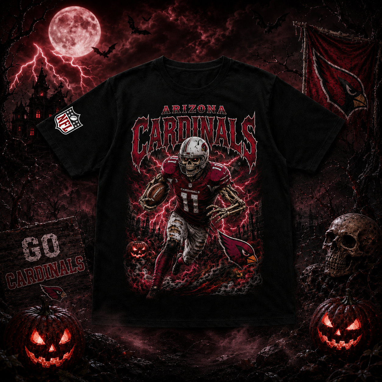 Unisex Arizona Cardinals Spooky Skeleton Football Player Halloween 2026 Graphic Shirt for Football Fans 1 Unisex Arizona Cardinals Spooky Skeleton Football Player Halloween 2026 Graphic Shirt for Football Fans