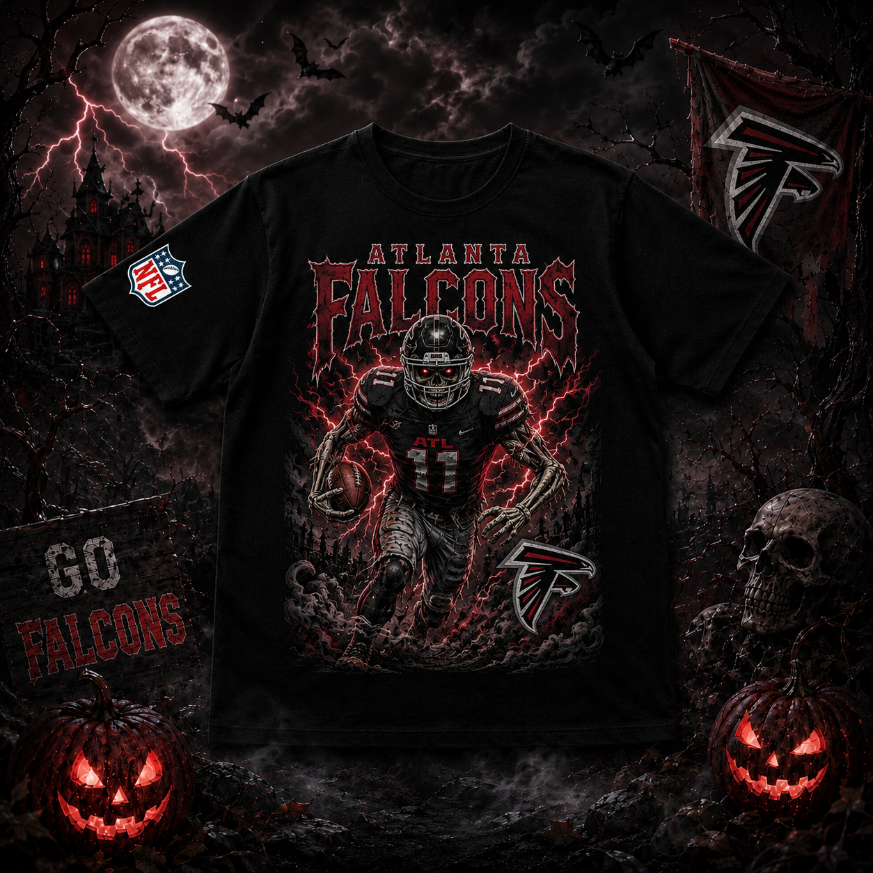 Unisex Atlanta Falcons Spooky Skeleton Football Player Halloween 2026 Graphic Shirt for Football Fans 1 Unisex Atlanta Falcons Spooky Skeleton Football Player Halloween 2026 Graphic Shirt for Football Fans