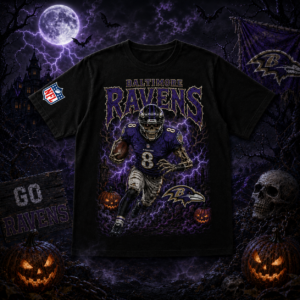 Unisex Baltimore Ravens Spooky Skeleton Football Player Halloween 2026 Graphic Shirt for Football Fans