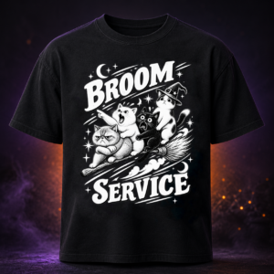 Unisex Broom Service Meme Cats Halloween Graphic T-Shirt