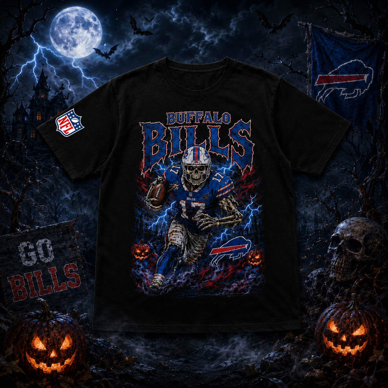 Unisex Buffalo Bills Spooky Skeleton Football Player Halloween 2026 Graphic Shirt for Football Fans 1 Unisex Buffalo Bills Spooky Skeleton Football Player Halloween 2026 Graphic Shirt for Football Fans