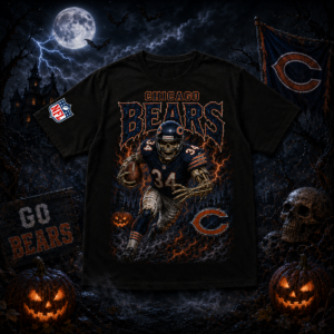 Unisex Chicago Bears Spooky Skeleton Football Player Halloween 2026 Graphic Shirt for Football Fans